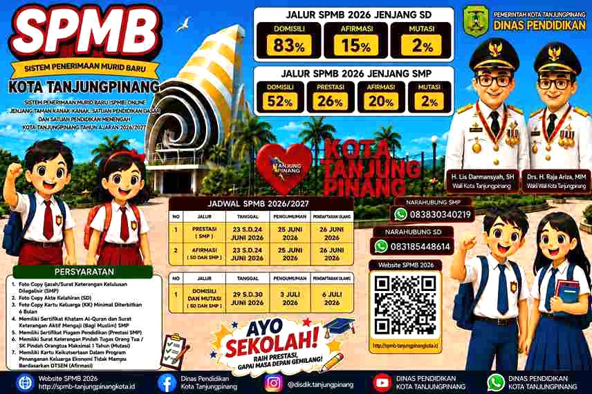 SPMB Online Tanjungpinang 2026 Resmi Dibuka, Teguh Susanto Tegaskan Tidak Wajib KK Ber-Barcode