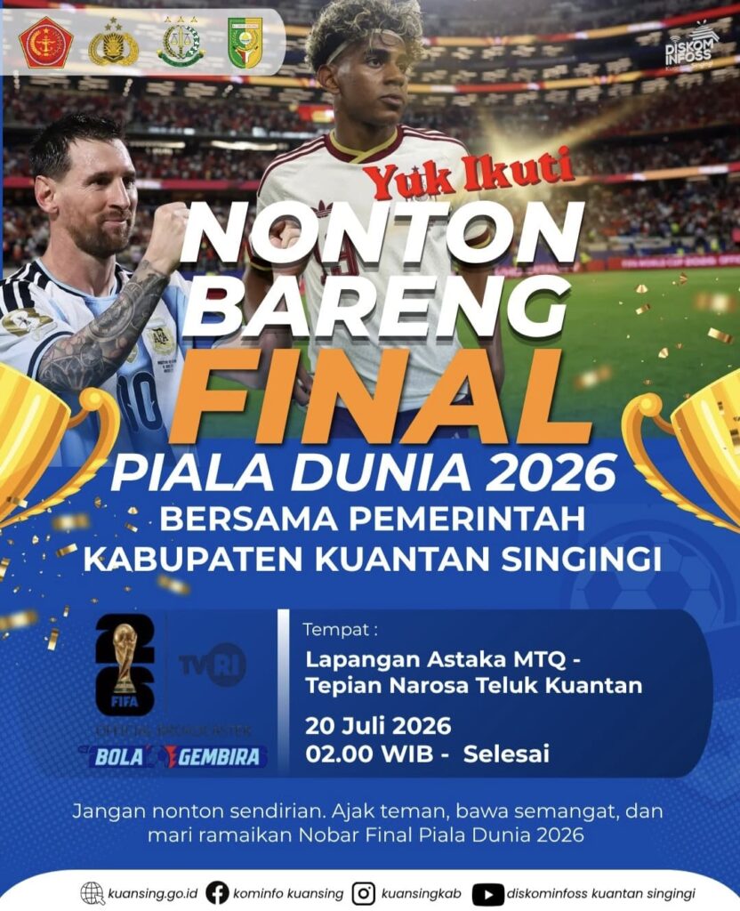 Pemkab Kuansing Gelar Nobar Final Piala Dunia 2026, Warga Diajak Ramaikan Tepian Narosa