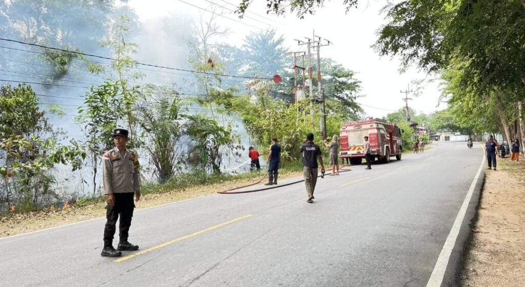 Lahan 0,5 Hektare Terbakar di Teluk Bakau, Polisi dan Damkar Padamkan Api